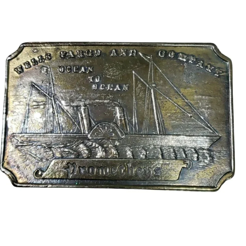 Vintage Wells‎ Fargo Sailing Ship Brass Belt Buckle Collectible
